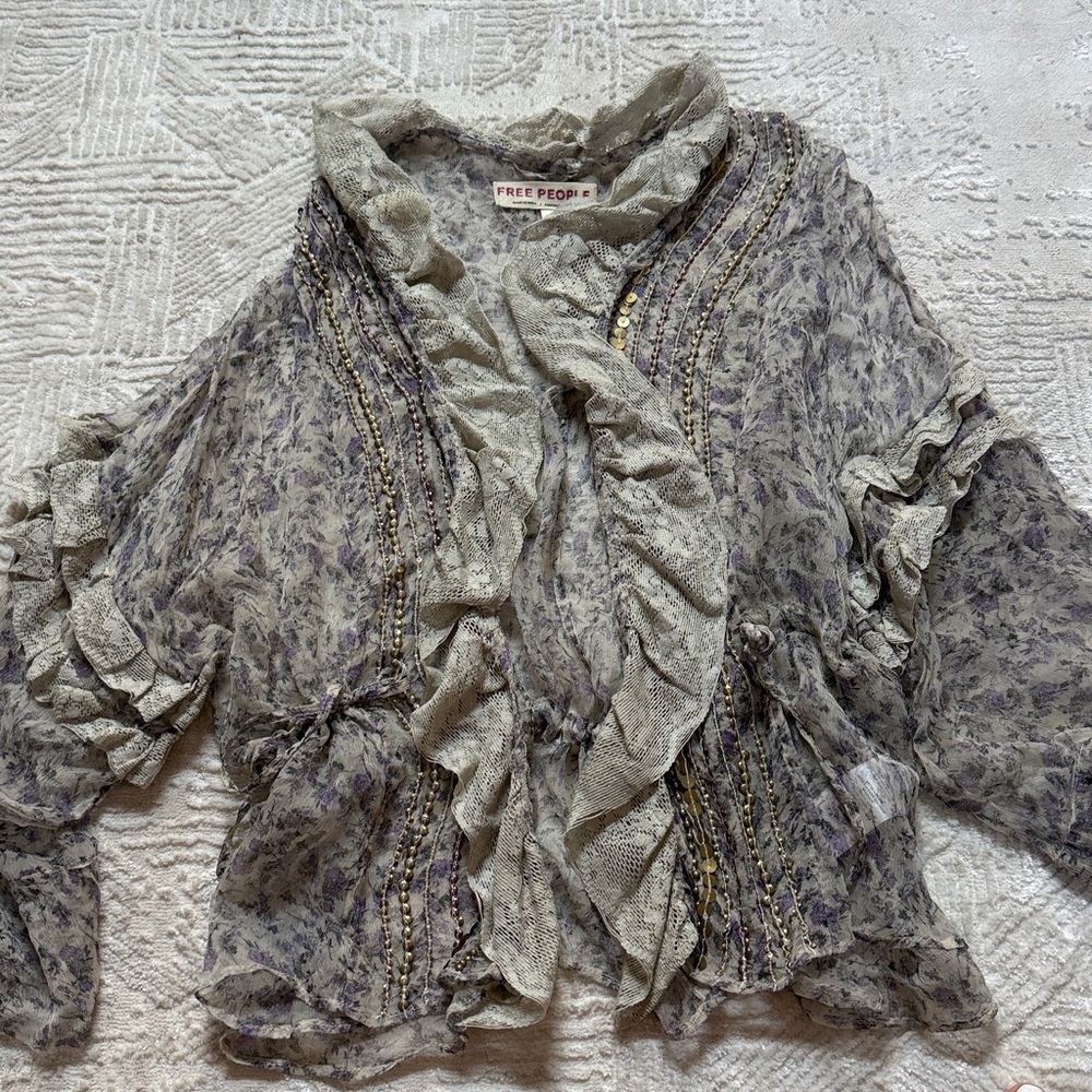 Free People Lavender and Cream Ruffle Top